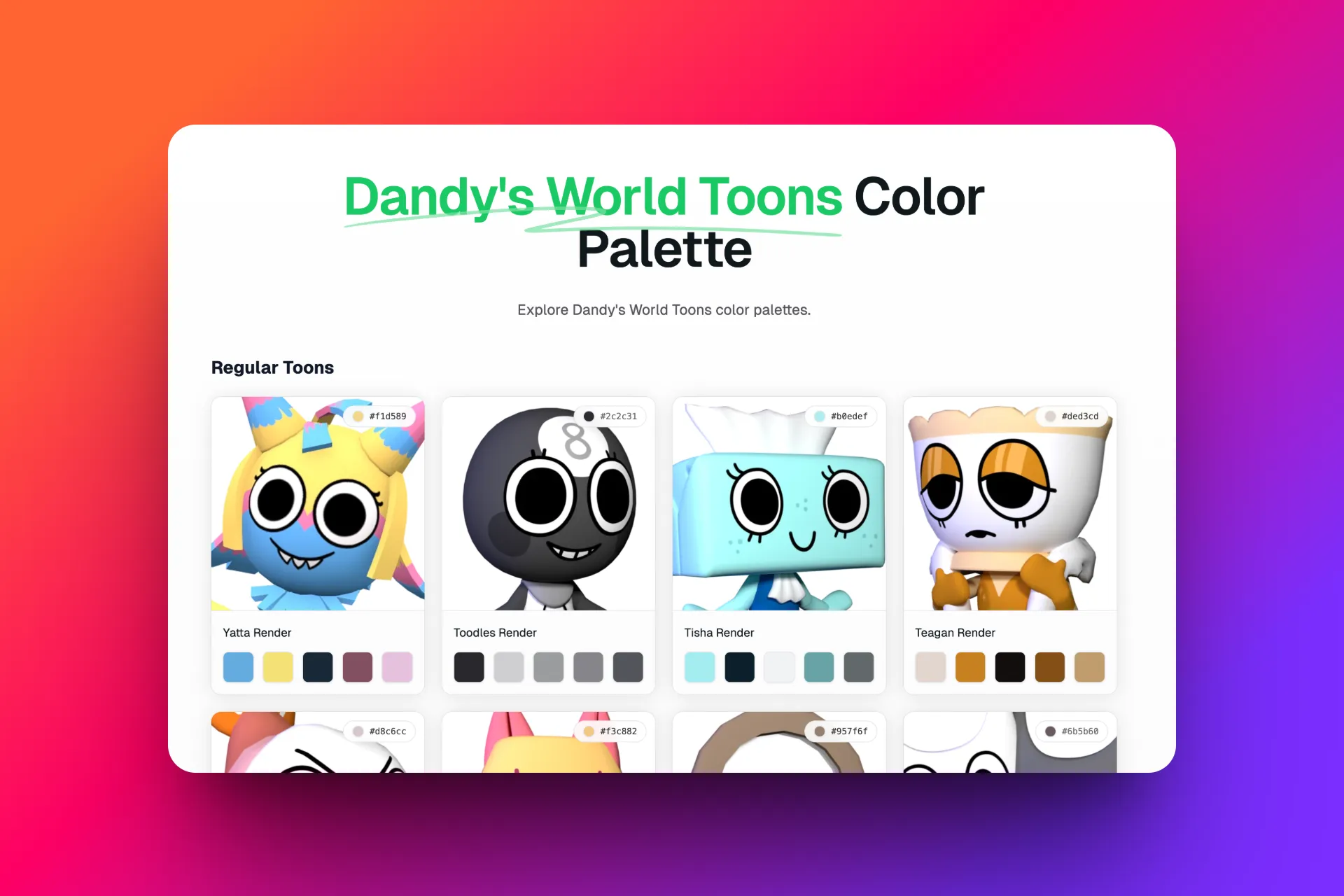 Dandy's World Toons color palette