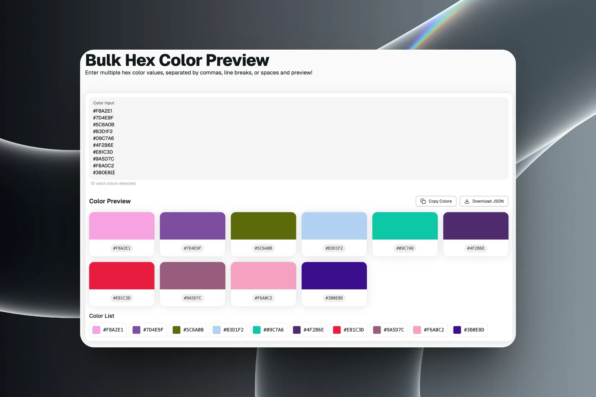 Bulk Hex Color Preview